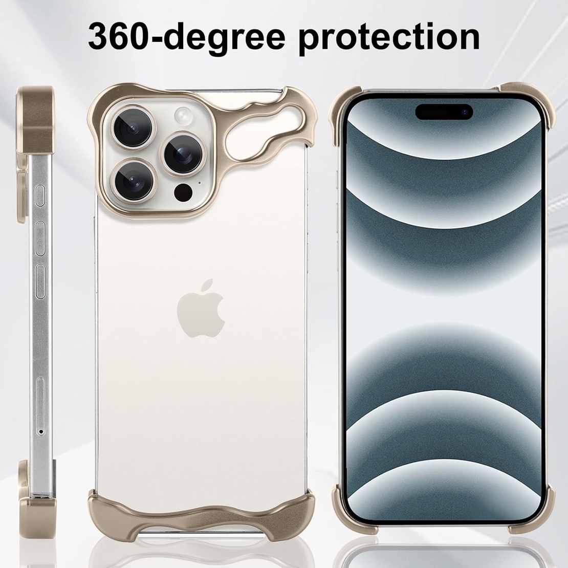 Husa Metalica Compatibila cu iPhone 16 Pro, Vafy, Protectie pentru Colturile Telefonului si Camera, Aliaj, Antisoc, Antizgariere, Auriu