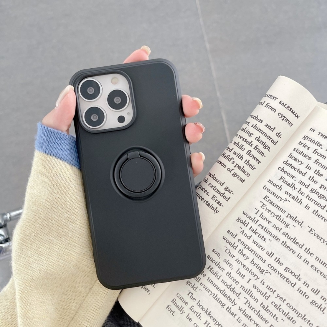 Husa protectie Vafy compatibila cu Huawei P Smart 2021 Liquid Silicone Ring cu suport rotativ Negru