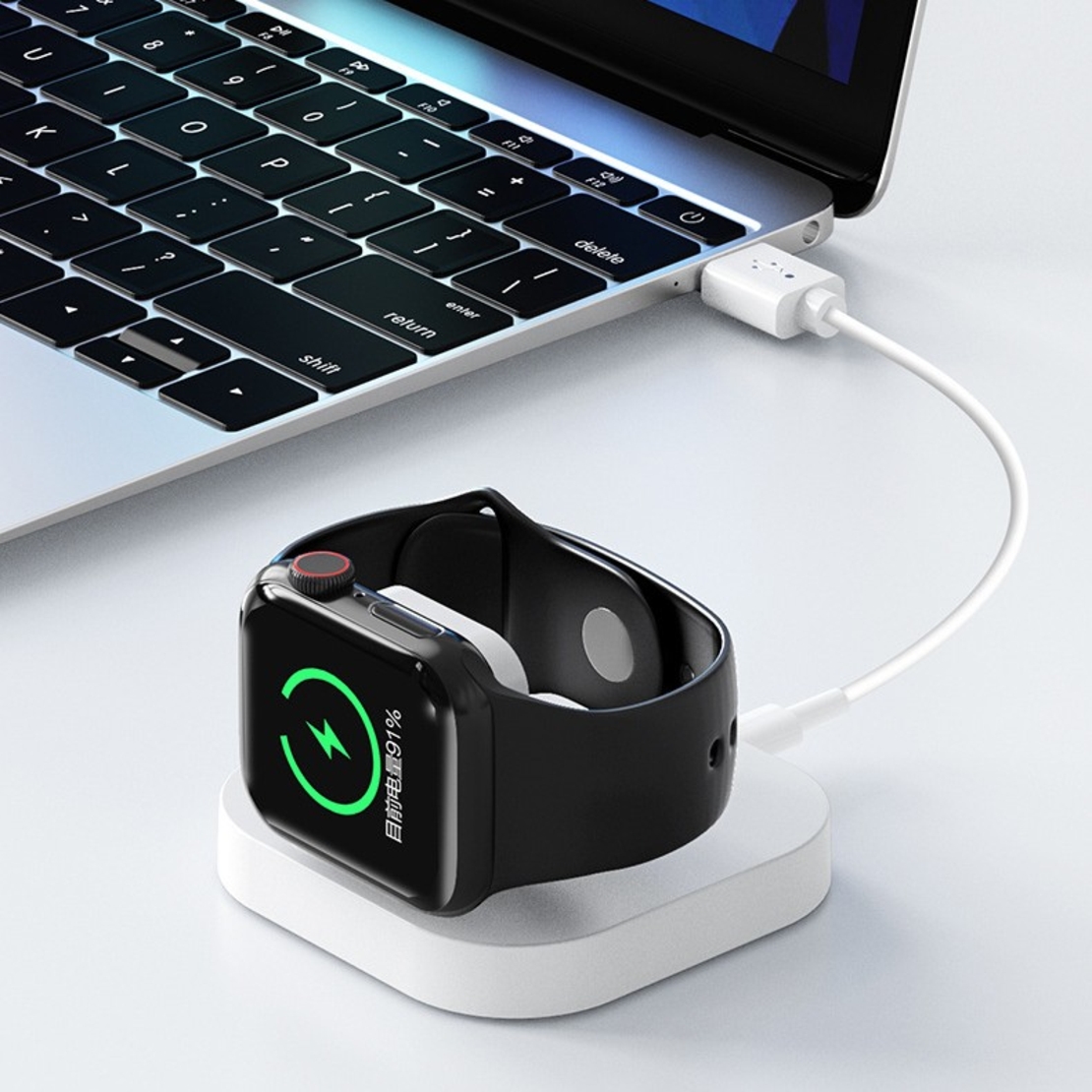 Incarcator Wireless pentru Smart iWatch, Vafy, Compatibil cu Apple iWatch 1/9, Magnetic Charger, Interfata TYPE-C, 3W, 7.5 x 7.5 x 1.2 cm, Pliabil, Alb