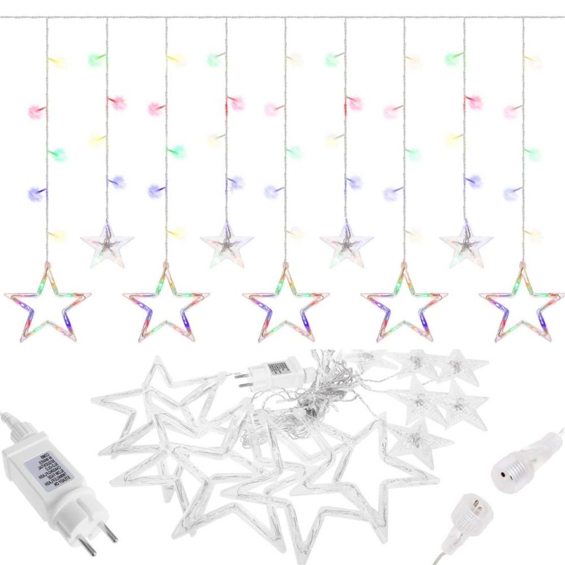 Ghirlanda luminoasa tip perdea cu stelute 138 LED-uri, 2m, pentru interior/exterior, iluminare multicolor
