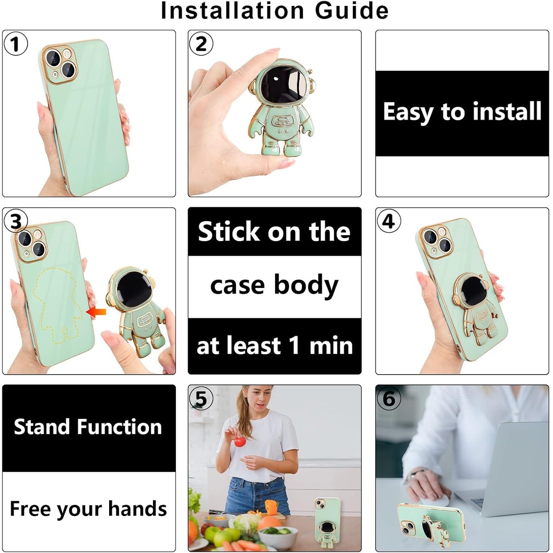 Husa de Protectie TPU 2in1, Vafy, pentru Apple iPhone 14, Astronaut cu Suport, Antisoc, Rezistenta la Impact, Protectie Camera, Verde