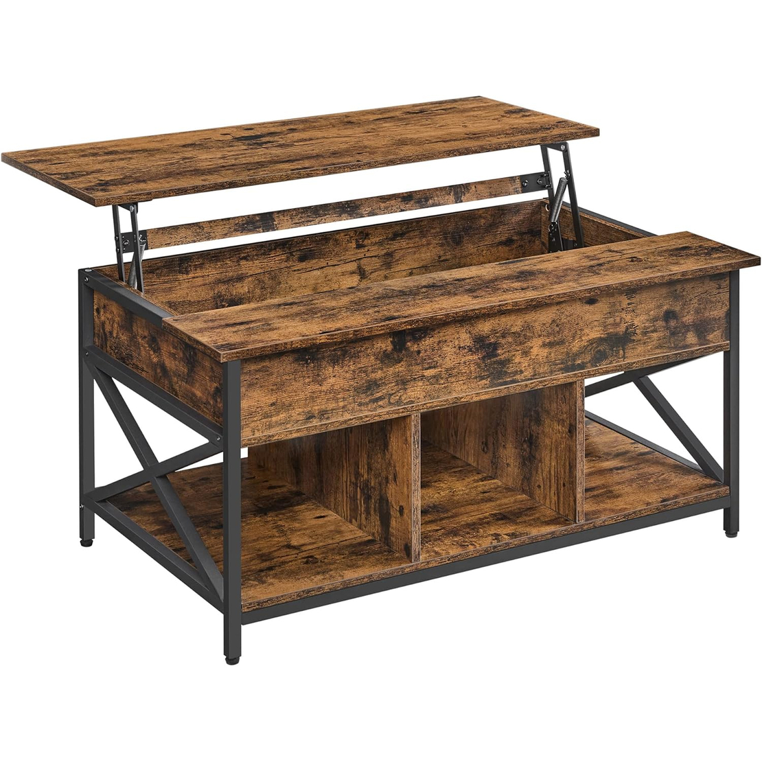 VASAGLE Masa de cafea cu inaltime reglabila, spatiu de depozitare ascuns, 60x100x(48-62) cm, maro rustic
