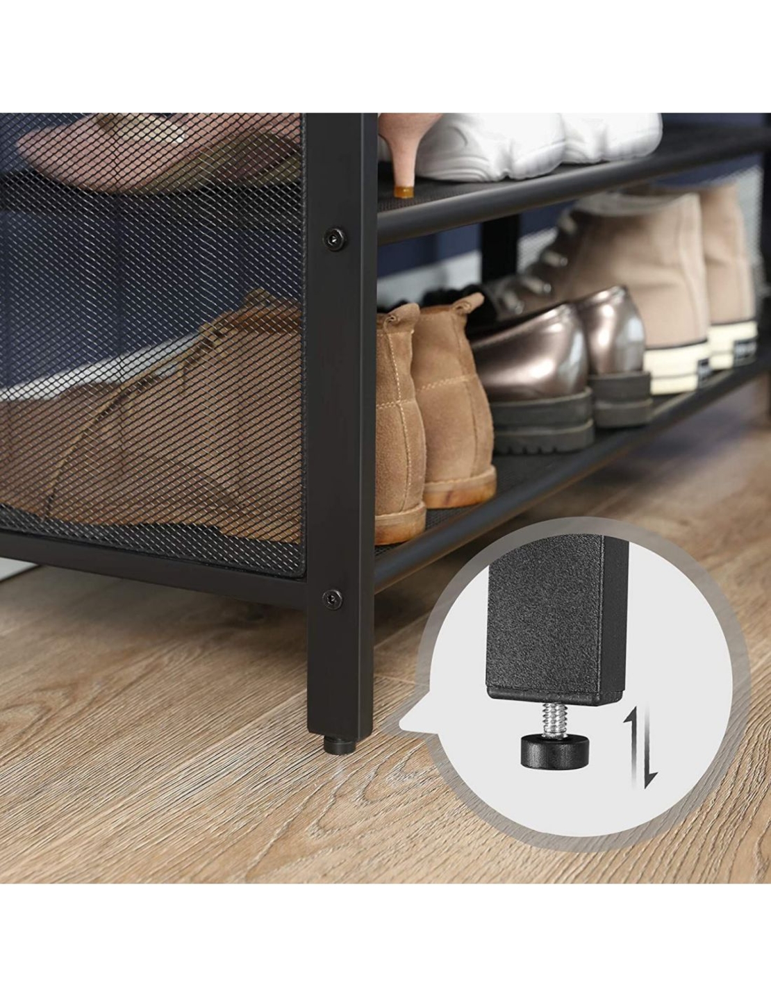 VASAGLE Banca pentru hol, cu raft suport de pantofi, sezut captusit imitatie piele, design industrial, 30x80x48cm, negru cu maro