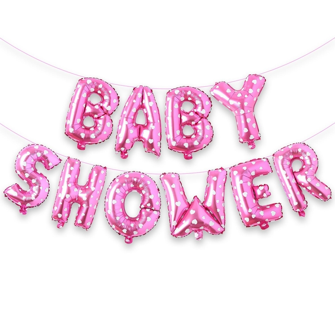 Set Baloane din Folie Metalizata, Vafy, Model Baby Shower, Litere de 40 cm, Baloane Party, Ambalaj Individual, Pai, Ata si Adeziv Incluse, Umflare cu Aer sau Heliu, Roz