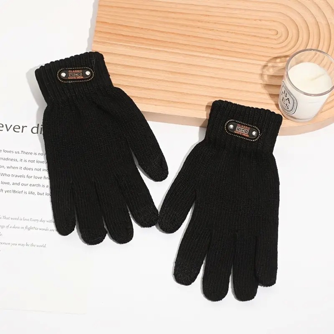 Manusi de Barbat, Flippy, Model Tricotat, Functie Touchscreen (ecran tactil), Material Acril, Manseta Elastica, Interior Catifelat, Marime Universala, Negru