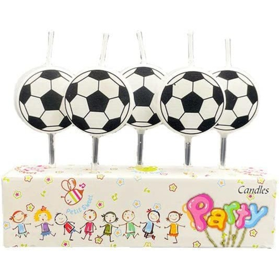 Set 5 Lumanari de Tort, Flippy, Model Mingi de Fotbal, 3.5 cm, din Ceara, Alb/Negru