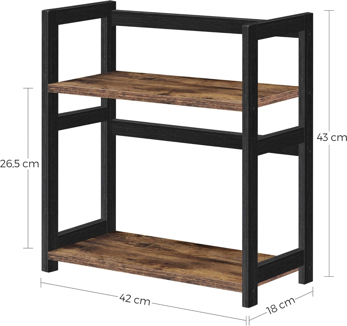 SONGMICS Raft de depozitare pe 2 niveluri, MDF, organizator de birou sau bucatarie, 42x18x43 cm, maro rustic
