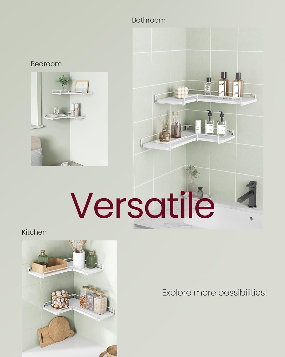 VASAGLE Set de 2 rafturi plutitoare de colt in forma de L, stil industrial, 40x29x14cm, alb
