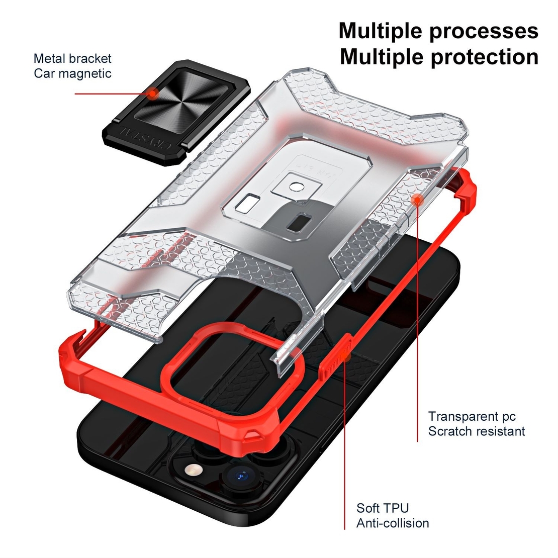 Husa de protectie Vafy compatibila cu Apple iPhone 13 Pro Max Acrylic Armor cu suport Rosu