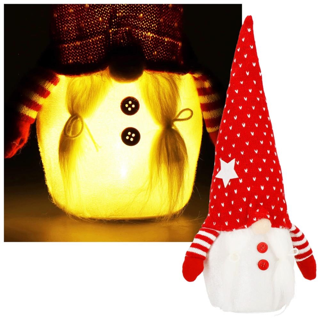 Figurina Craciun, Spiridus, cu iluminare LED, 33cm