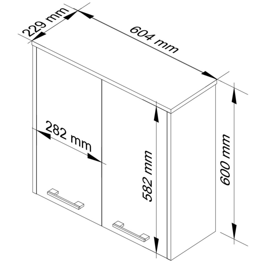 Dulap baie suspendat, cu 2 usi si 1 raft interior, PAL 16 mm, 60x23x60 cm, stejar sonoma