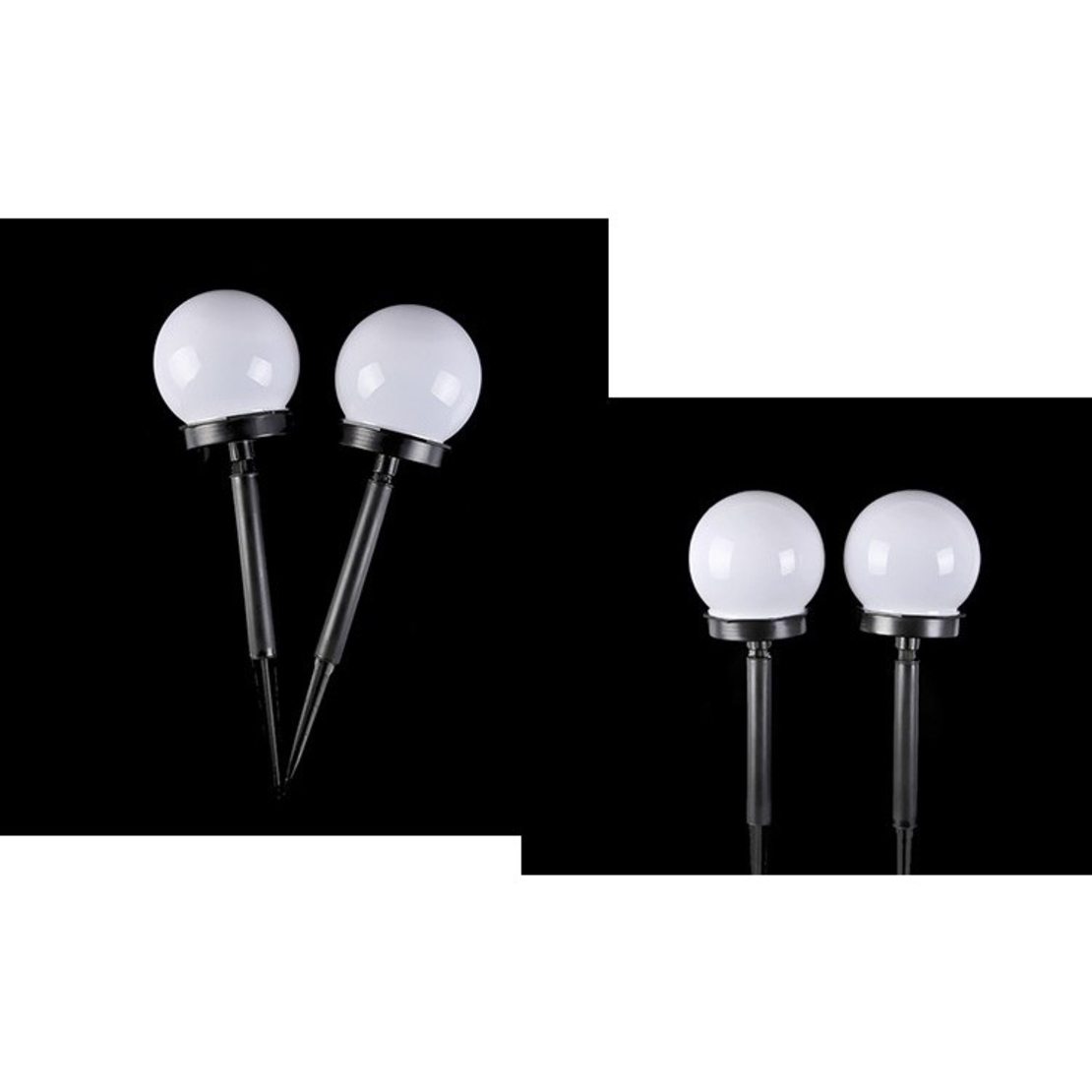 Lampa solara LED pentru Gradina, Flippy, Set 2 Bucati, Tip Glob/Sferica, 37 cm, Diametru 10 cm, Buton On-Off, Multicolor, Negru/Alb
