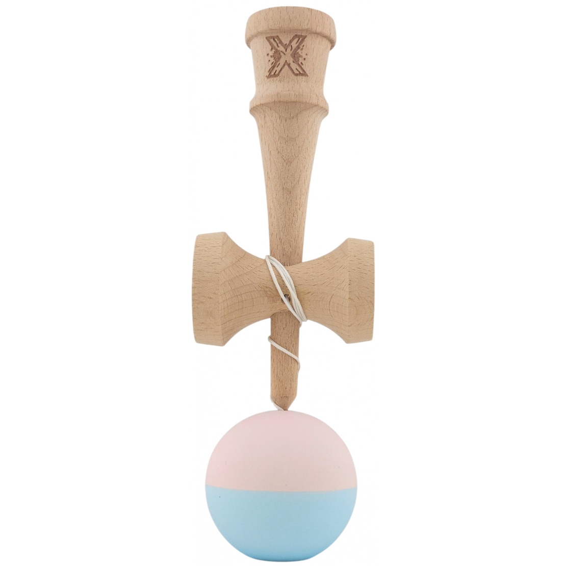 Kendama X Originala, Profesionala, Flippy, din lemn, Rubber Grip, 18 cm, Roz/Albastru