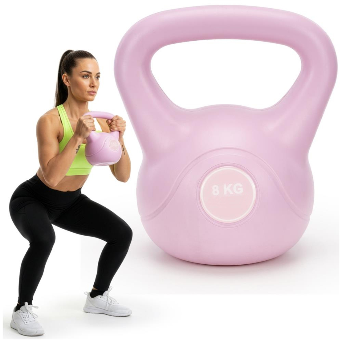 Kettlebell 8 kg, bitum cu invelis rezistent ABS, 23x24 cm, roz