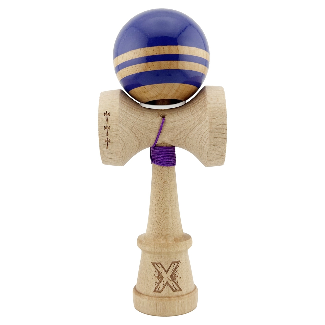 Kendama X Originala RAINBOW, Profesionala, Flippy, Cupe Mari KING SIZE V3, Super Sticky, Gaura in Baza, Rulment Metalic, din lemn 18 cm, Ata 62/65 cm, Violet/Maro