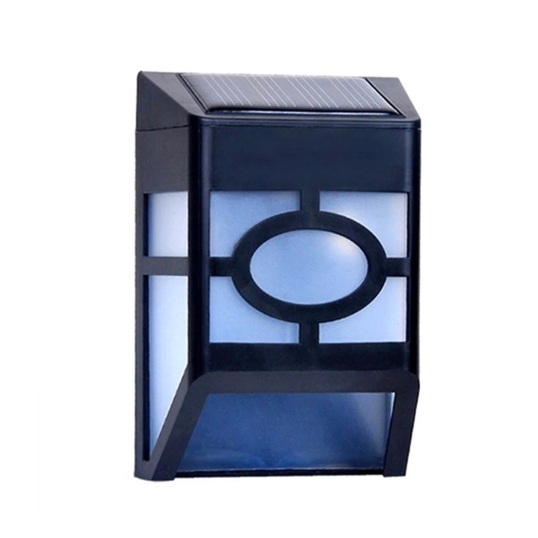 Set 4 Lampi Solare Led pentru Gradina, Flippy, Model Geometric, 11.8 x 8.6 x 5 cm, Buton On-Off, Alb Rece, Negru/Alb