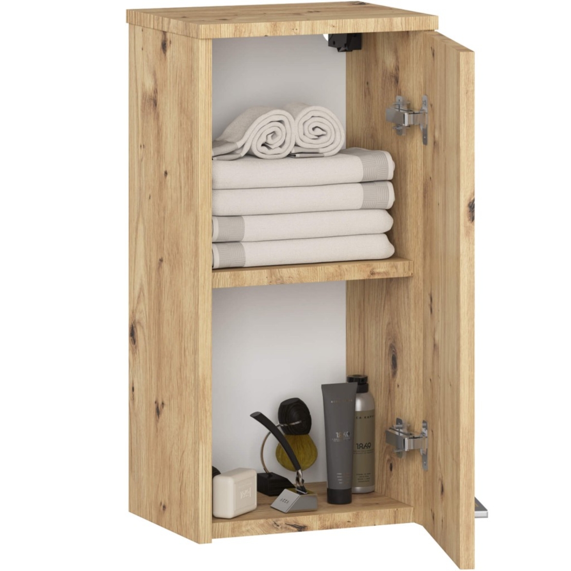 Dulap baie suspendat, cu usa si raft interior, PAL 16 mm, 30×22,5×60 cm, stejar artisan