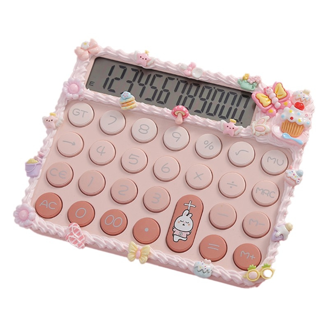 Calculator Electronic pentru Fete, Vafy, Calculator Dragut pentru Scoala Primara, Ecran mare 12 digits si Tastatura Mecania, 15 x 12.5 cm, Decor cu elemente 3D pentru Fete, Roz