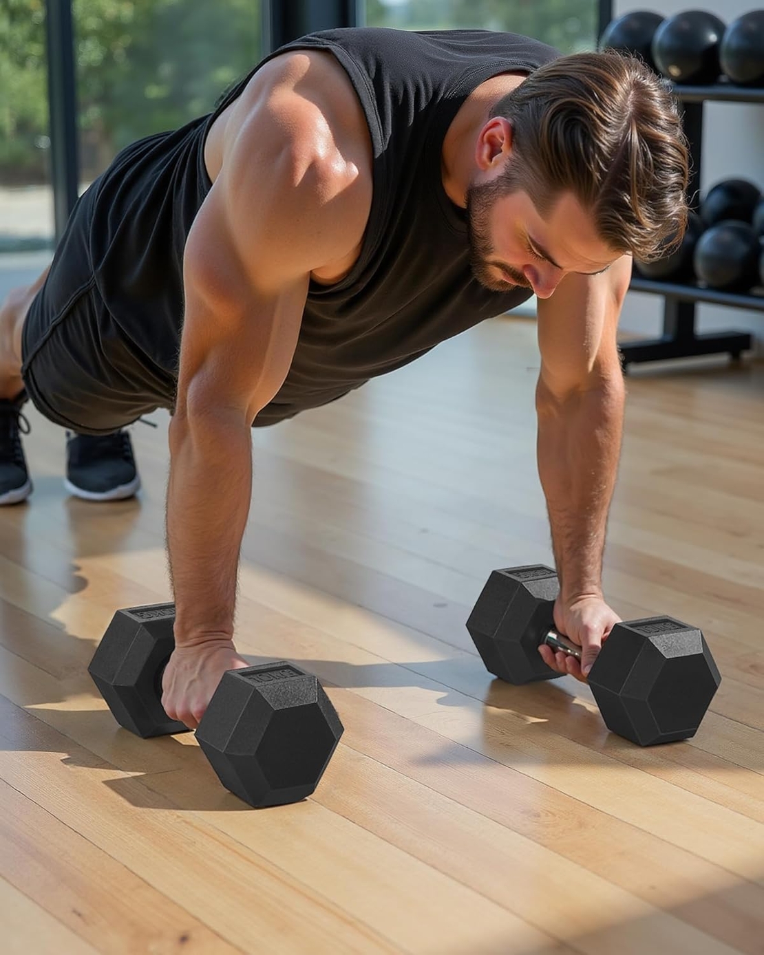 SONGMICS Set gantere hexagonale 2x10 kg, antrenament fitness si forta, 31x11 cm, negru