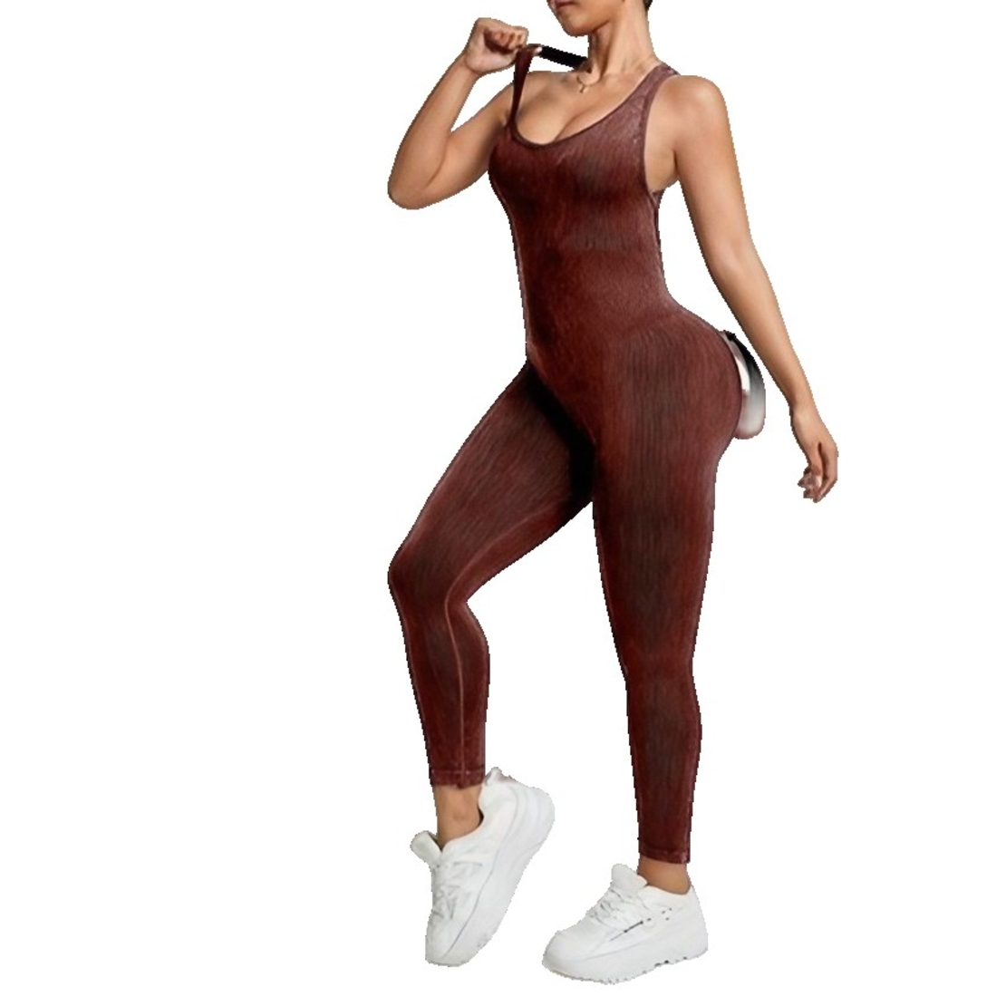 Costum Sport de Dama, Flippy, One Piece, pentru Yoga, Elastic, Fara Cusaturi, Maro Inchis, Marime M