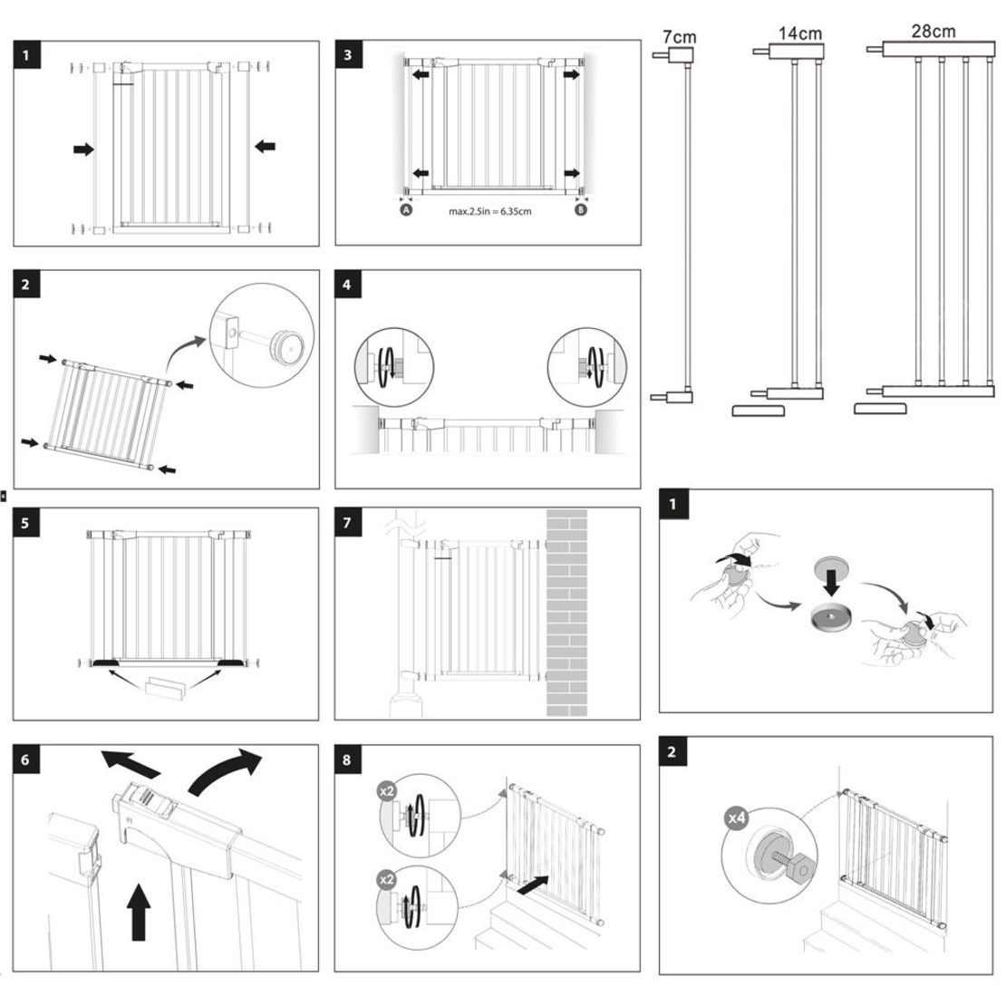 Poarta de siguranta Safety Gate pentru scari, ajustabila, din lemn cu structura otel, 103-110cm, negru maro