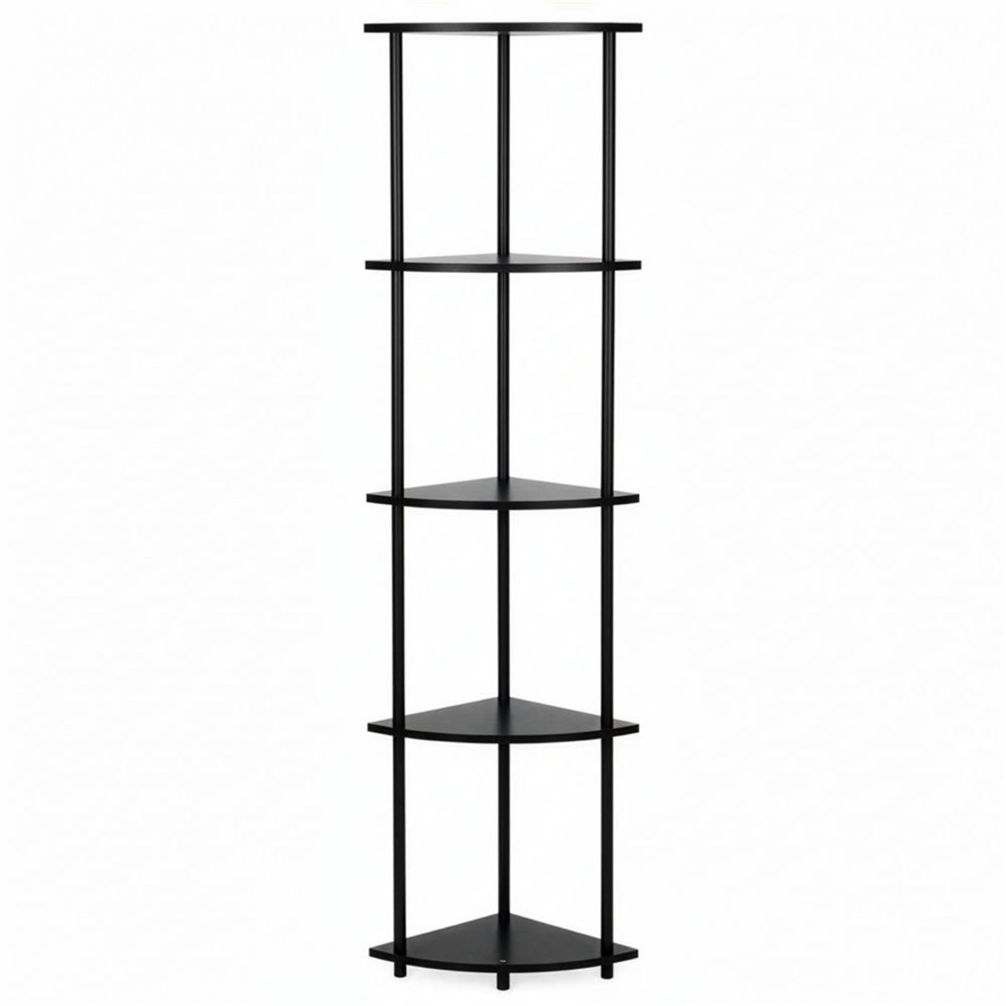 Raft de colt cu 5 polite, MDF, cadru metalic, 148x30x30 cm, negru