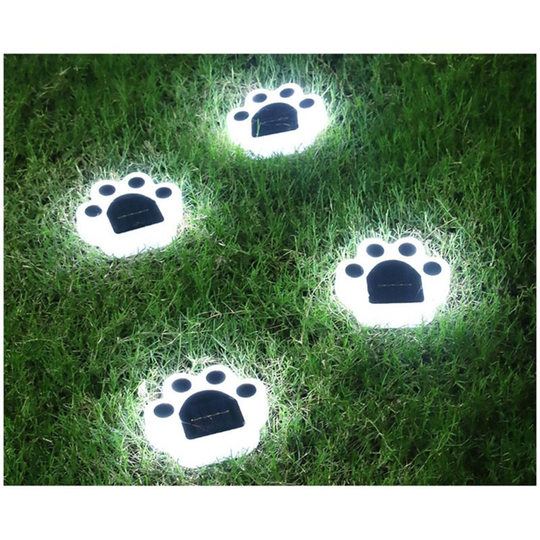 Set 4 Lampi Solare Led pentru Gradina, Flippy, Model Laba de Urs, 14 x 13 x 3 cm, Buton On-Off, Alb Rece, Negru/Alb