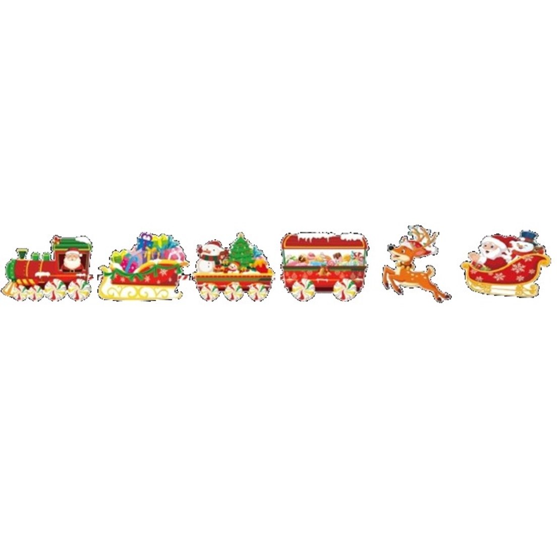 Decoratiune de Craciun, Flippy, pentru Gradina, Tip Trenulet, 6 Figurine + Bete de Infipt in Pamant, din Plastic, Impermeabil, Model Mos Craciun in Tren si in Sanie, Multicolor