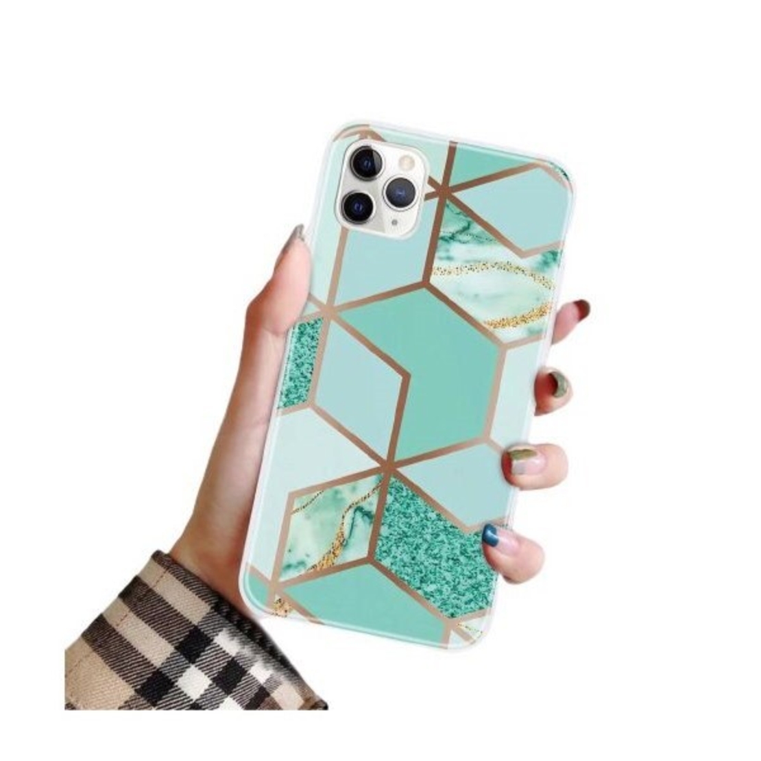 Husa protectie Vafy compatibila cu Apple iPhone 12 Pro Soft IMD TPU Marble Geometric Verde