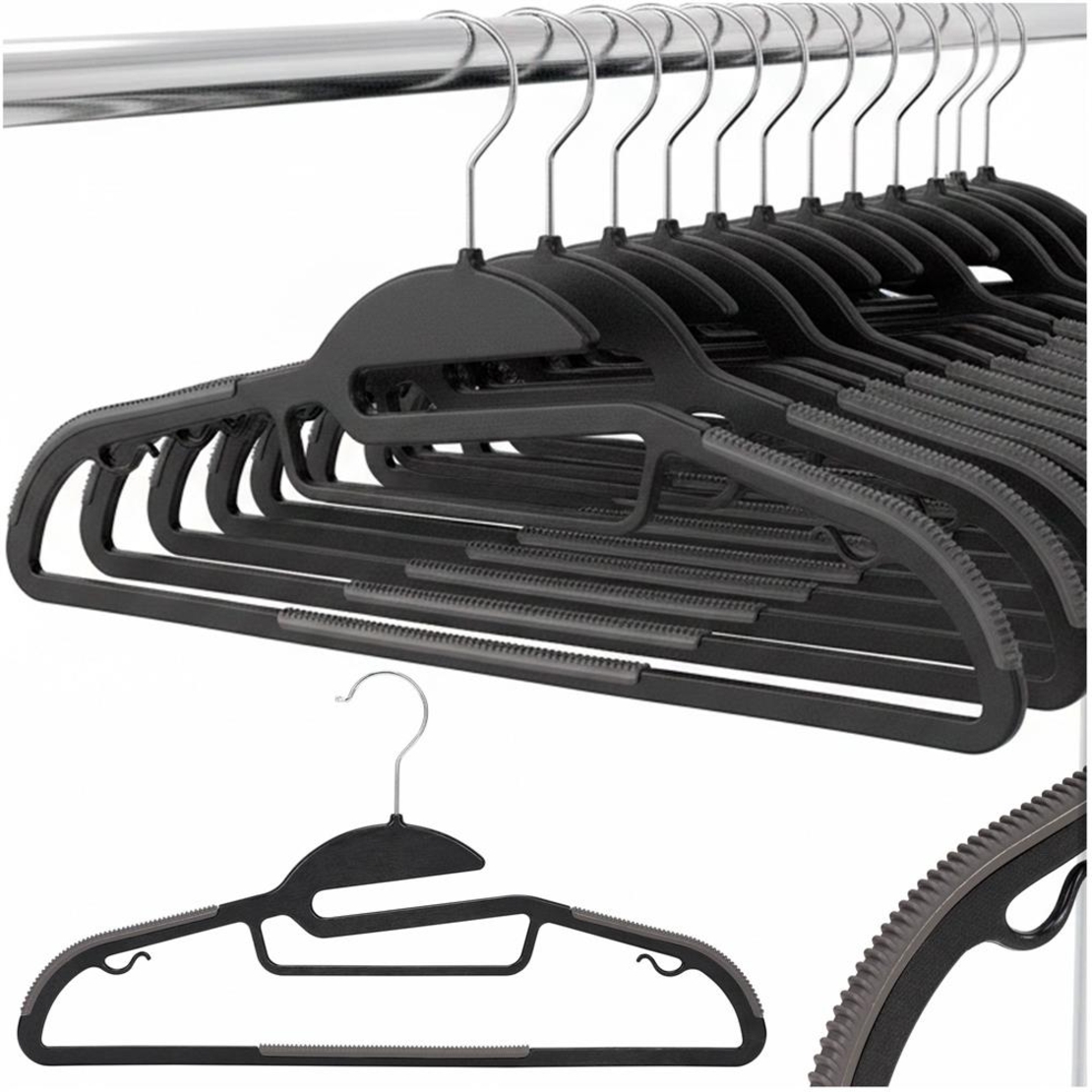 Set de 20 de umerase antiderapante pentru haine, din PE, cu carlig metalic rotativ, 41 cm, negru si gri