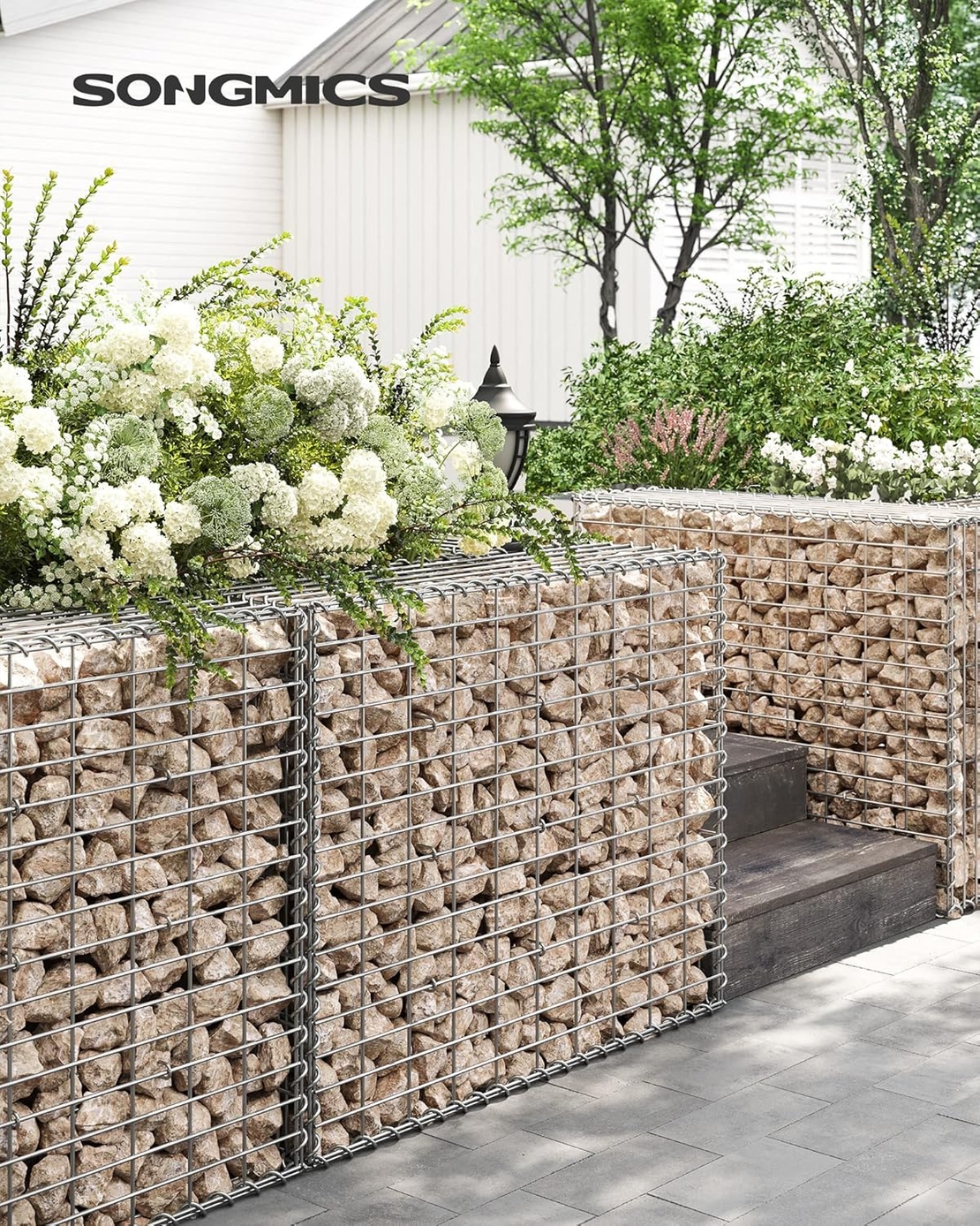 SONGMICS Cos de gabioane pentru pietre, otel galvanizat, 100x80x30cm, argintiu
