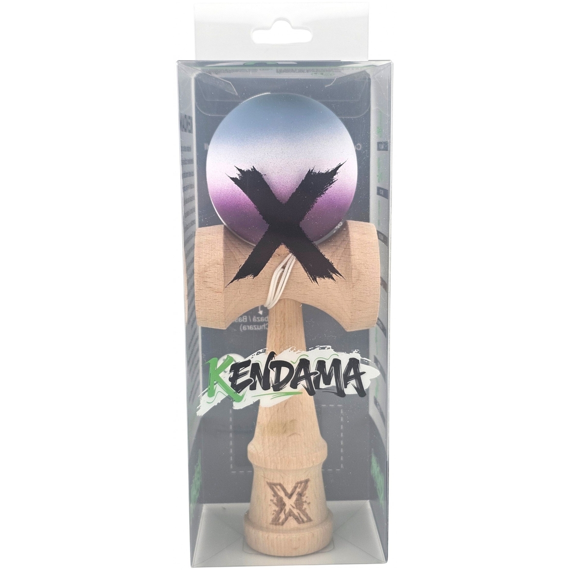 Kendama X Originala, Profesionala, Flippy, Rubber Grip, din Lemn, 18 cm, Gri/Alb/Mov