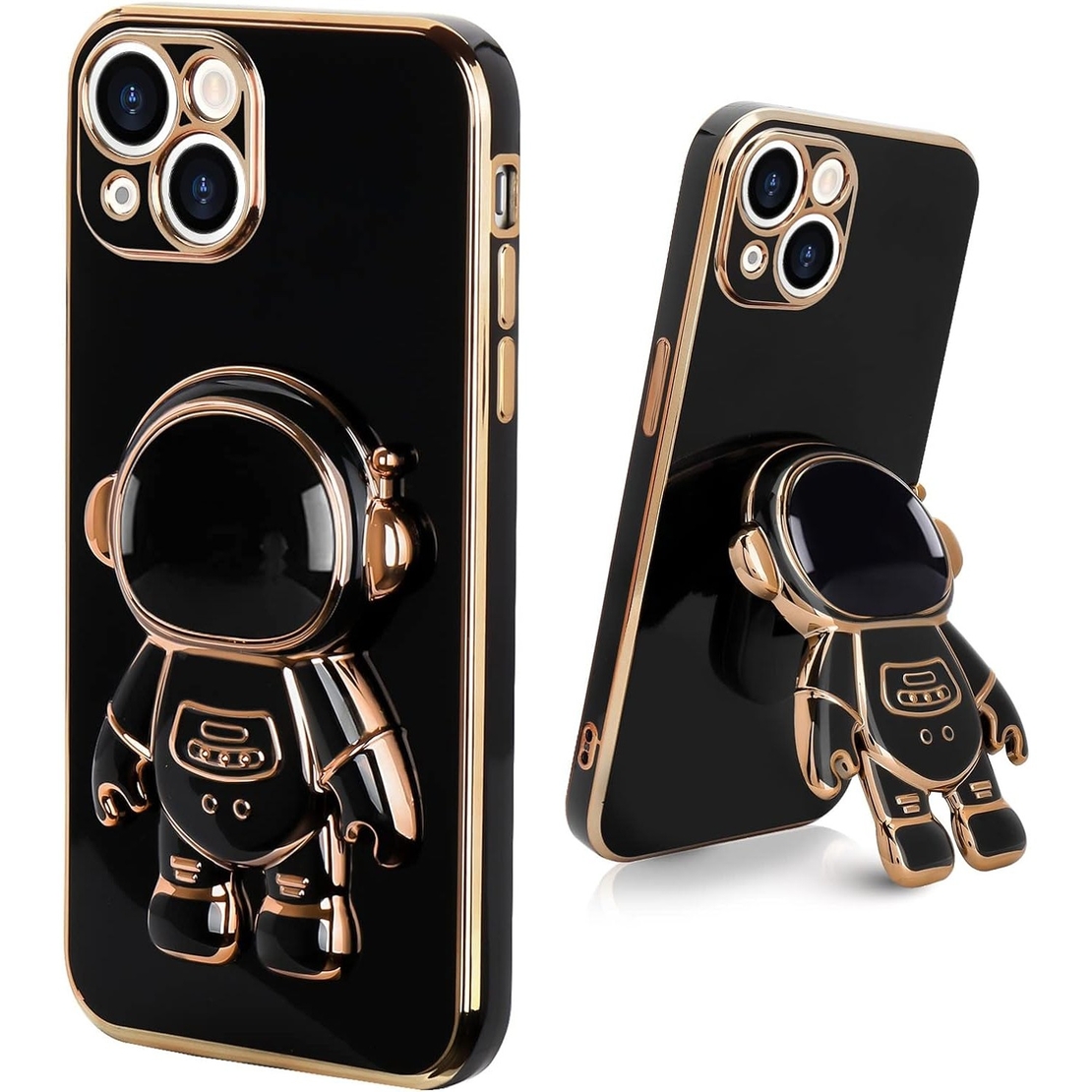 Husa de Protectie TPU 2in1, Vafy, pentru Apple iPhone 14, Astronaut cu Suport, Antisoc, Rezistenta la Impact, Protectie Camera, Negru