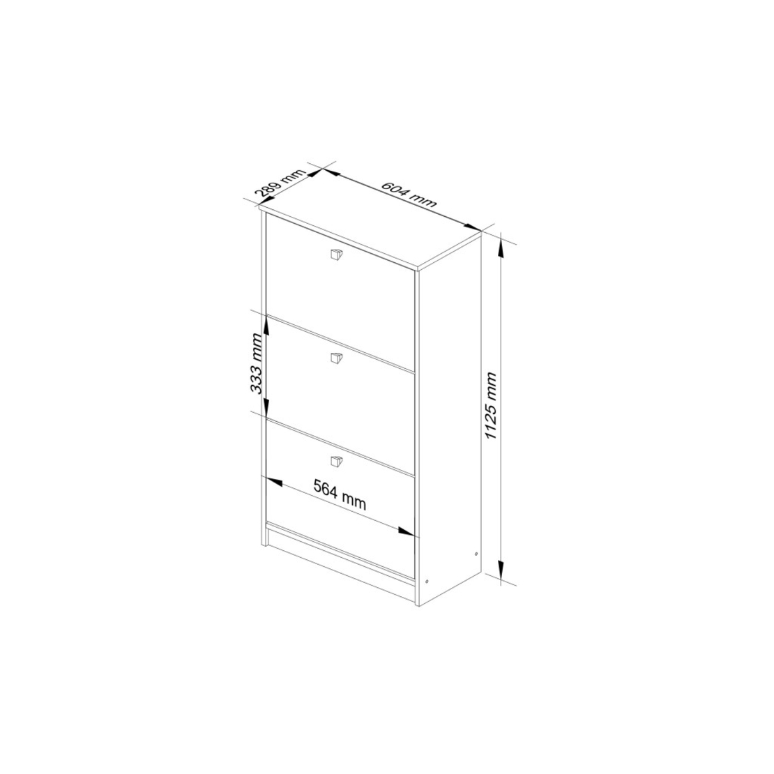 Dulap pantofi cu 3 usi rabatabile, PAL laminat 16 mm, 60x29x113 cm, alb si stejar sonoma