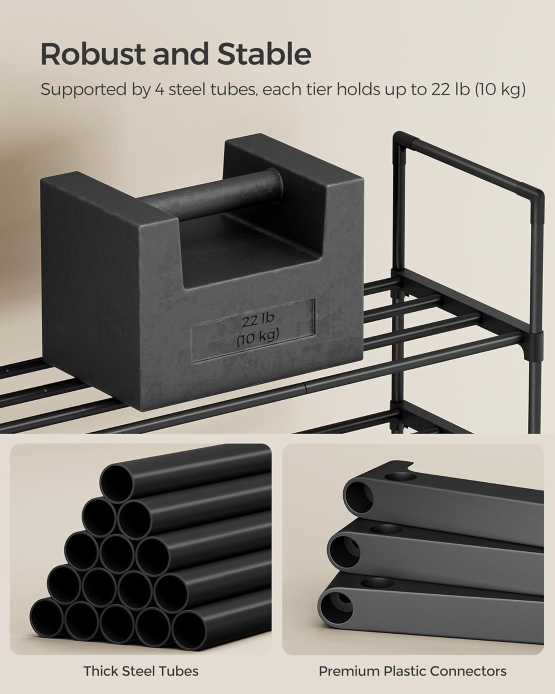 SONGMICS Suport pentru pantofi cu 3 niveluri, structura metalica, 30x117x55 cm, negru