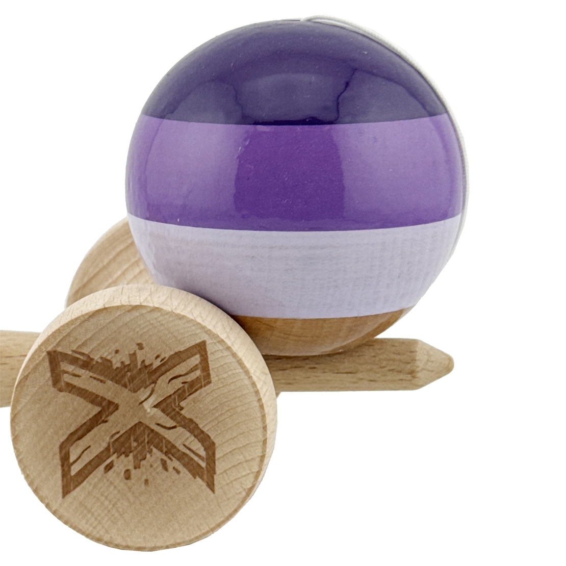 Kendama X Originala, Profesionala, Flippy, Big Cups V2, Super Sticky Legendary Cupe Mari, Rulment Metalic cu Ata 55 cm, Purpuriu/Mov/Lila