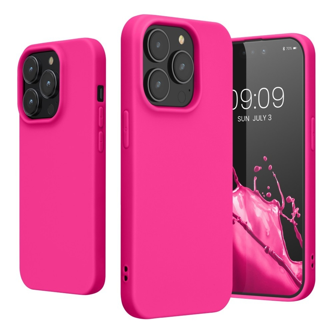 Husa pentru Apple iPhone 14 Pro Vafy, Liquid Silicone, cu Microfibra pe interior, Protectie Antisoc, Roz-Fuchsia