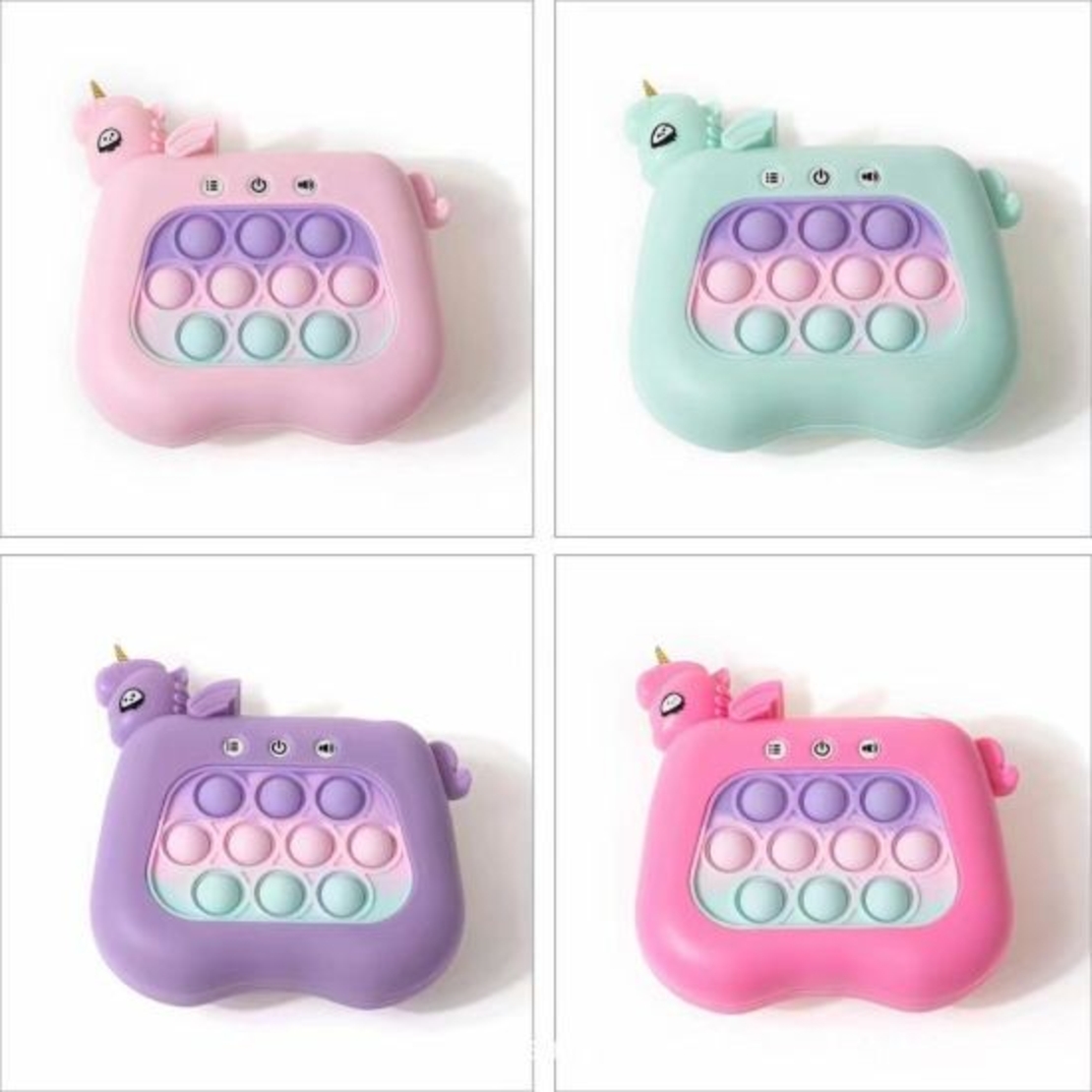 Jucarie Interactiva Pop It Whack A Mole, Flippy, Tip Consola, Anti-Stres, 4 Moduri de Joc, din ABS si Silicon, +3 Ani, Model Unicorn, Mov