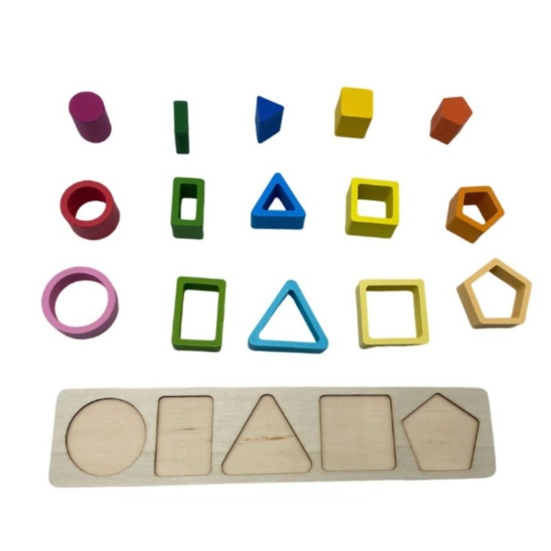 Jucarie Montessori de Sortat, Flippy, din Lemn, Tip Puzzle, cu 5 Forme Asimetrice, 15 Piese, Educativa, Interactiva, Creativa, Materiale Non Toxice, +2 Ani, Multicolor