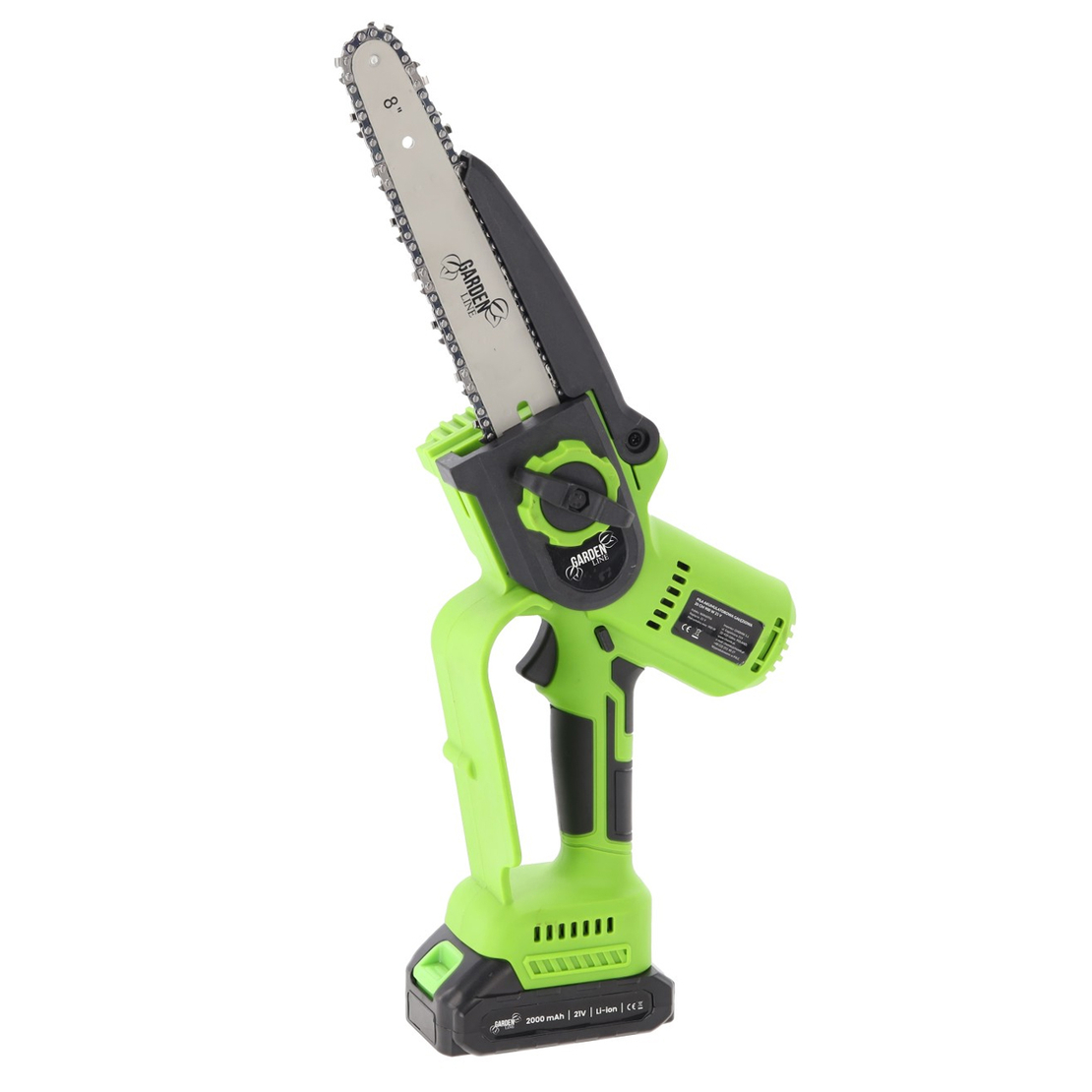 Fierastrau electric pentru crengi, cu acumulator, sina 20 cm, motor fara perii 900 W, 2 baterii 21 V, lant de rezerva