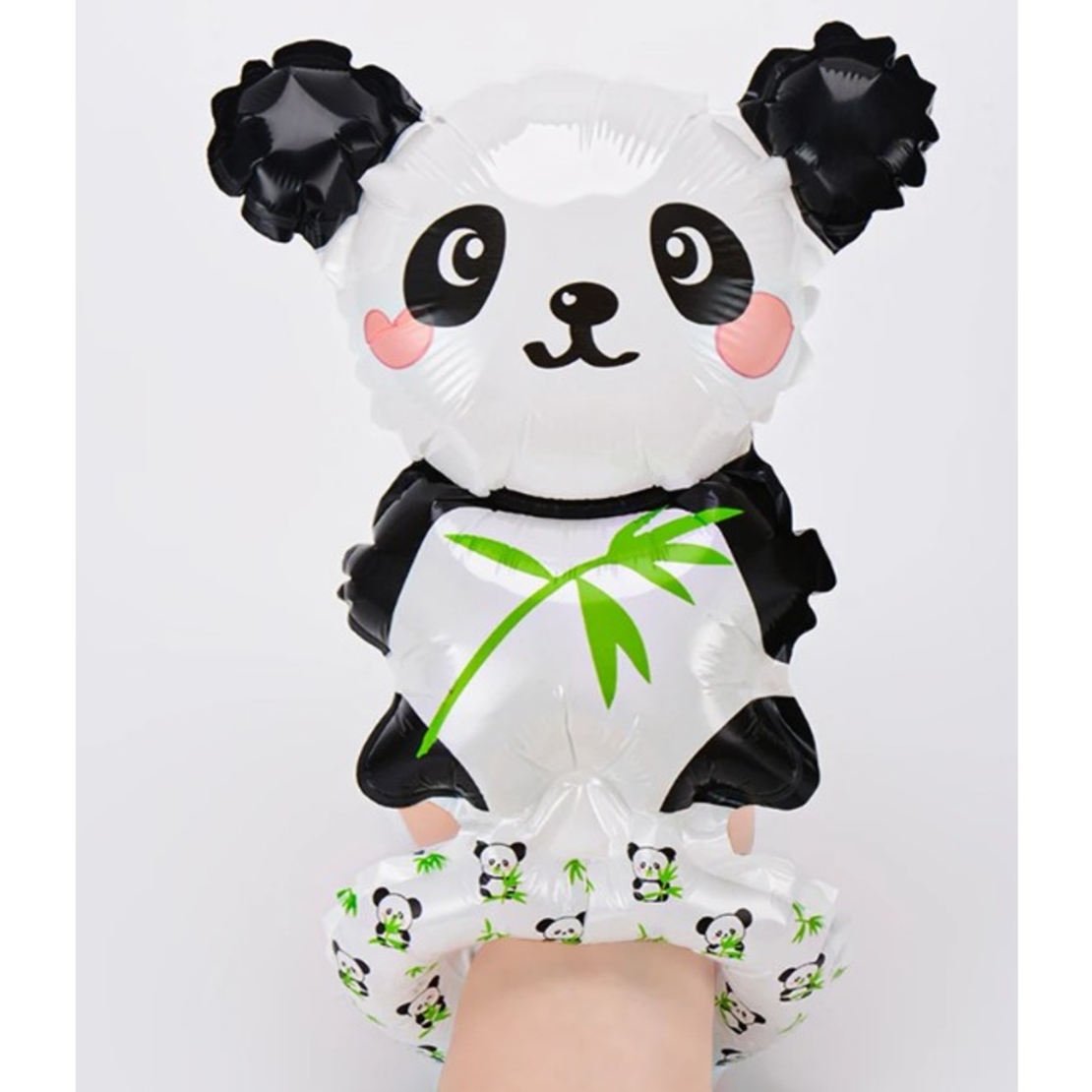 Balon din Folie Metalizata, Vafy, Figurine Animalute, Tip Bratara, Model Panda, 13 x 35 cm, Ambalaj Individual, Pai Inclus, Umflare cu Aer sau Heliu, Alb/Negru