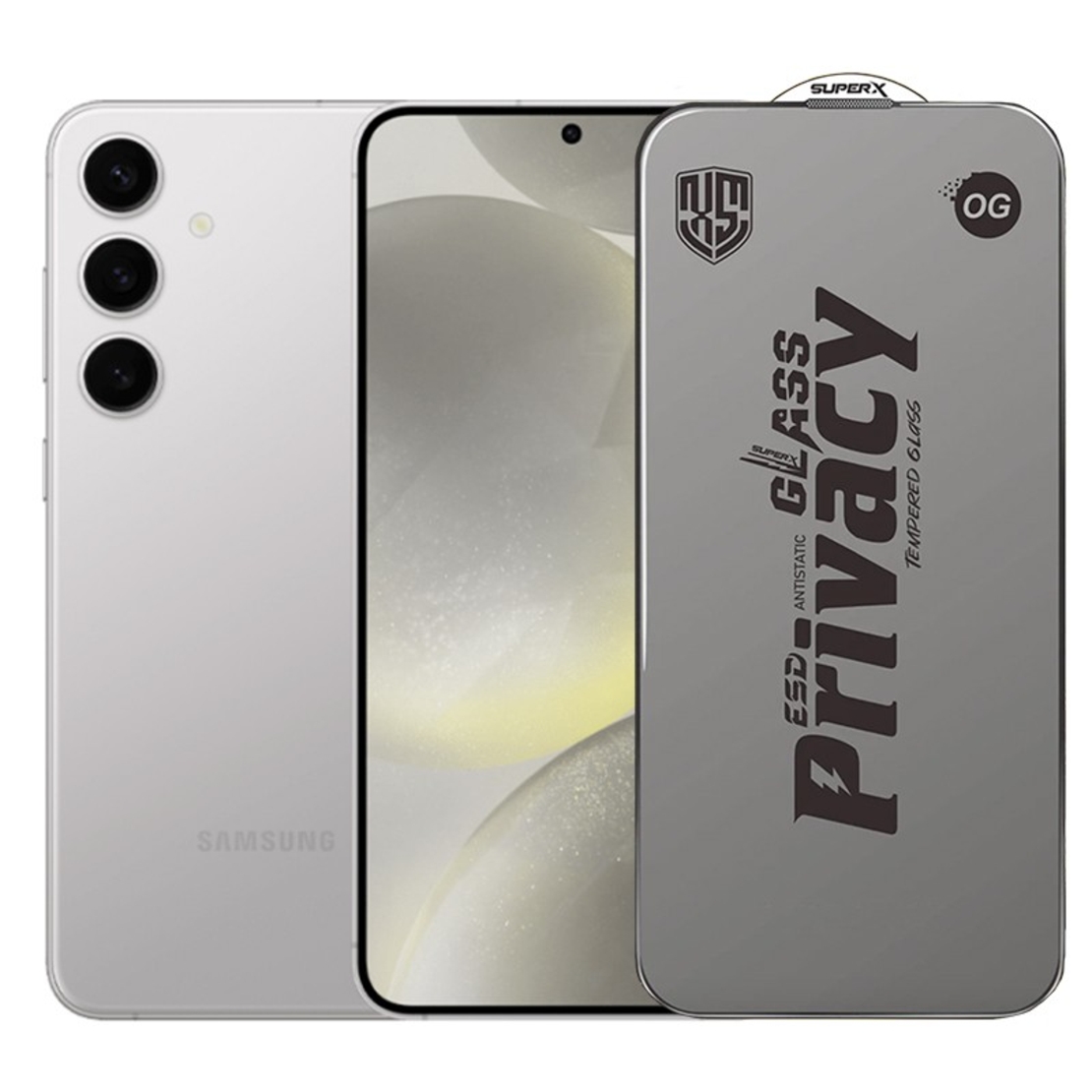 Folie de Protectie pentru Samsung Galaxy S24+, Vafy, Sticla Securizata ESD Antistatica, Super-X Privacy OG, Margini Negre, 0.30 mm, Transparent Inchis