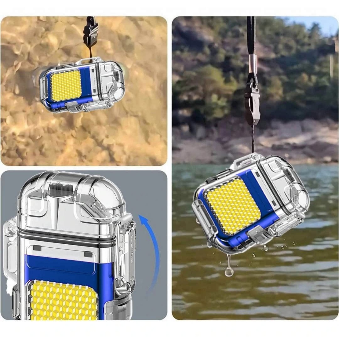 Lanterna Tip Breloc cu Bricheta, Vafy, Impermeabila, 3 Moduri Iluminare, 300 mAh, Incarcare USB-C, COB, Raza de Actiune 50 - 100 m, 7.4 x 4.9 x 1.7 cm, Albastru