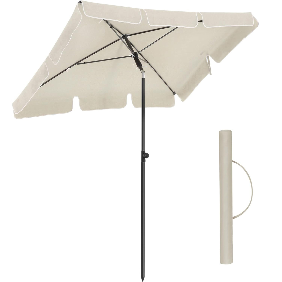 SONGMICS Umbrela terasa gradina sau plaja, inclinare 2 directii, protectie UV UPF 50+, 180x125 cm, bej