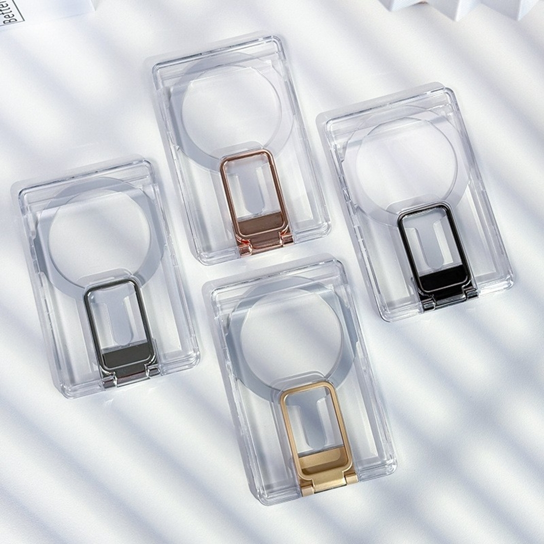 Husa pentru Carduri, Vafy, Compatibil cu Telefon Apple Magsafe, Accesoriu pentru Husa MagSafe, cu Suport Pliabil Argintiu, Transparent