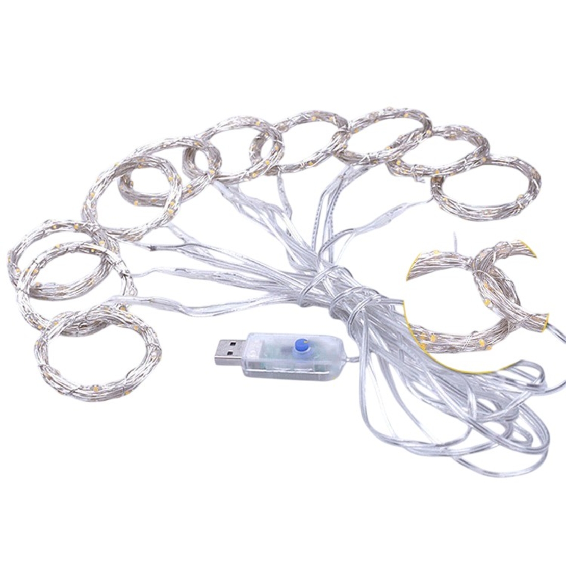 Instalatie de Craciun, Vafy, Instalatie de Tip Perdea IP44, Alimentare prin Port USB si Telecomanda cu 8 functii, 6m x 3m, 600 LED, Alb Rece