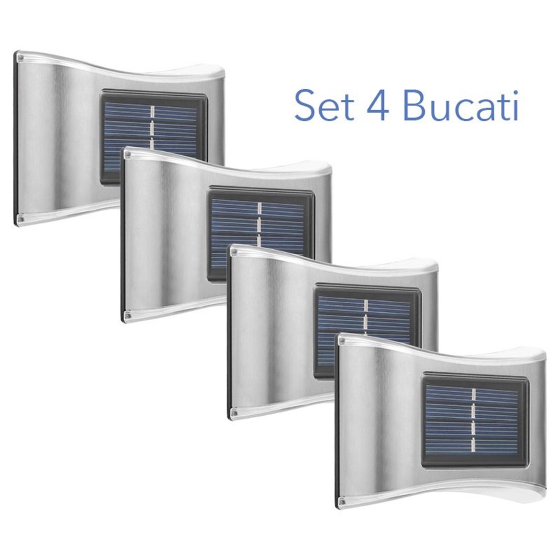 Aplica solara LED pentru Gradina, Flippy, Set 4 Bucati, ABS/Policarbonat, IP65, 6 LED-uri, pentru perete, trepte, borduri, terasa, 1.2V, 600 mah, 10 x 6.5 cm, 2 moduri de prindere, Lumina Alb Rece, Gri
