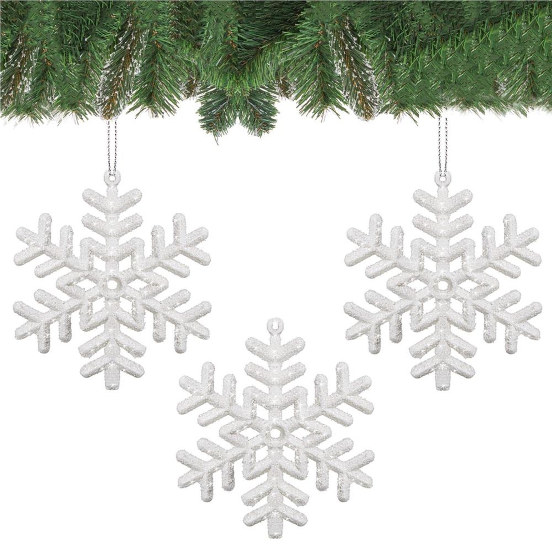 Decoratiune brad fulg de zapada, set 3 bucati, 8cm, alb