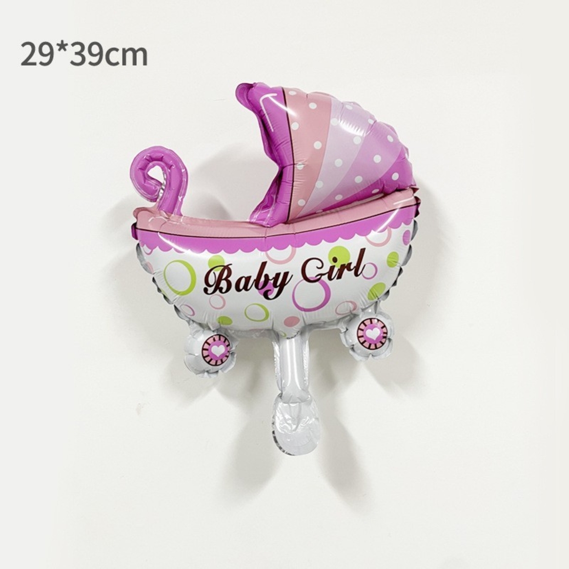 Balon din Folie Metalizata, Vafy, Mini Figurina, Model Carucior Bebelus, Tematica Gender Reveal, 39x29 cm, Ambalaj Individual, Pai Inclus, Umflare cu Aer sau Heliu, Roz