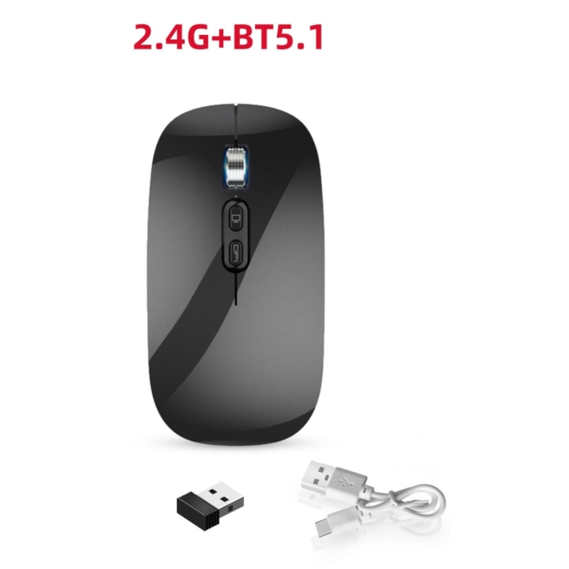 Mouse Wireless Reincarcabil, Vafy, Compatibil Windows/macOS, Bluetooth 5.1 + 2.4GHz, Silentios, DPI 800/1200/1600, Negru
